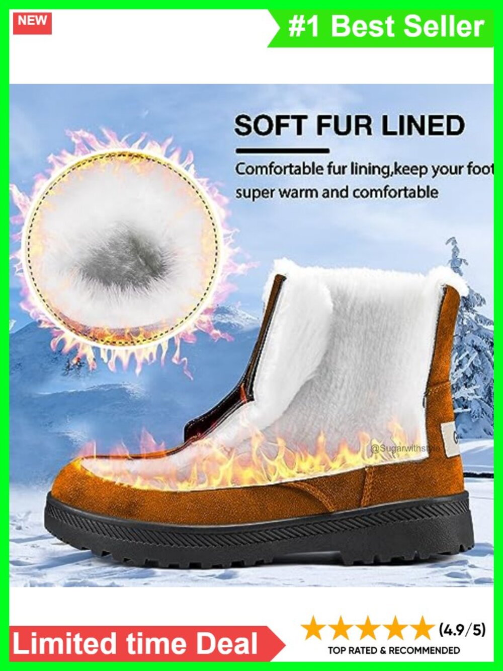 Winter Snow Boots Fur Lined Ankle Booties Lace Up Slip On Outdoor - Picture 3 of 6